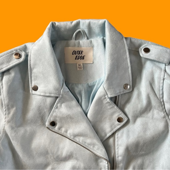 Outer Edge Ice Blue Faux Suede Edgy Moto Jacket Sz XL - Picture 6 of 14